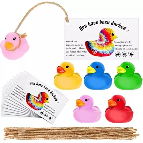 60 Pieces Duck Cards with Rubber Ducks and Strings, Small Rubber Duck
