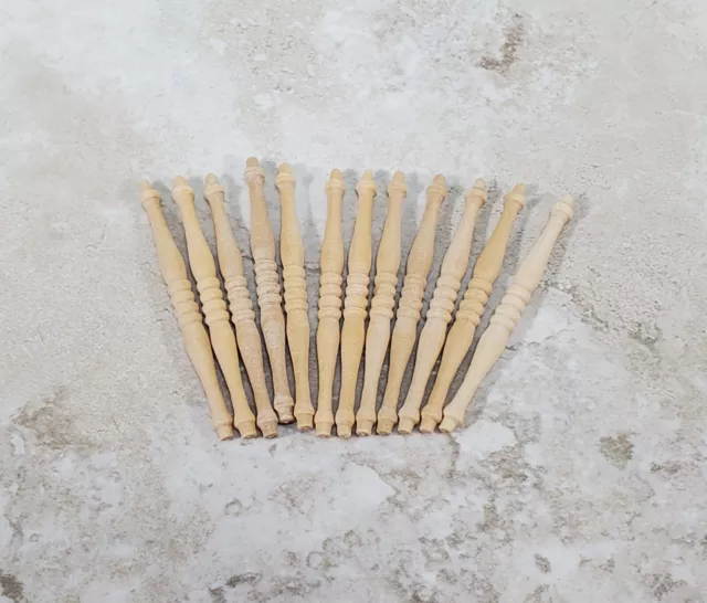 Small Miniature Spindles Thin Turned Wood for Building 12 Pieces 1 7/8" Long