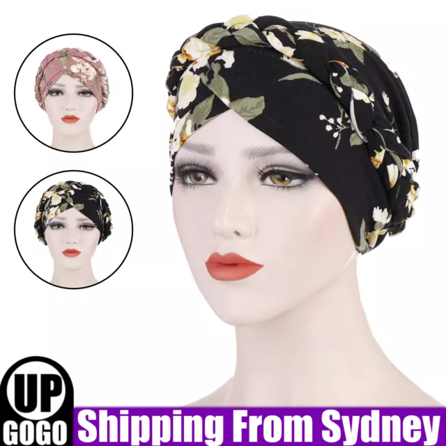 Women's Floral Chemo Cap Cancer Hat Muslim Hair Scarf Turban Hijab Head Wrap AUS