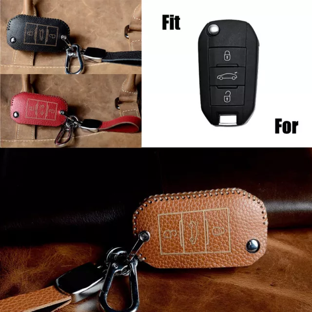 Genuine Leather Car Key Case Cover For Peugeot Citroen Opel Vauxhall Corssland