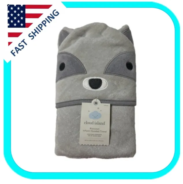 Infant hooded towel . Cloud Island 30X30 Raccoon Baby bath