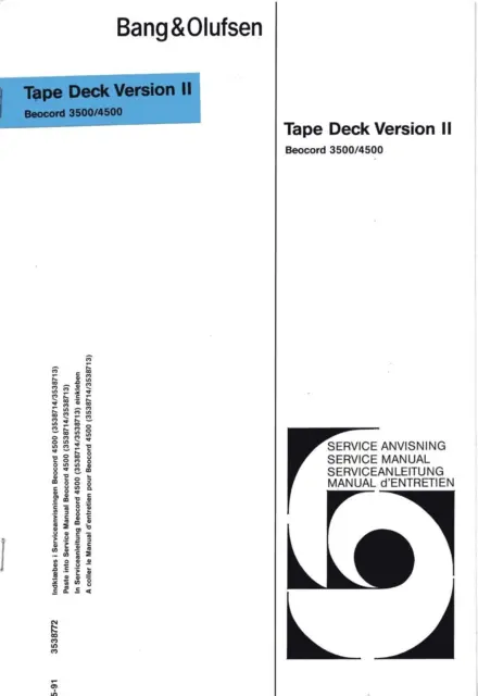 Service Schematics Bang Olufsen Beocord 3500, Beocord 4500, Tape Deck Version 2