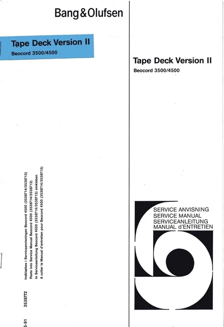 Service Schematics Bang Olufsen Beocord 3500, Beocord 4500, Tape Deck Version 2