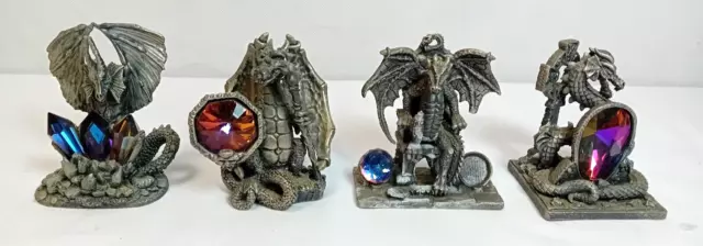 TUDOR MINT Myth & Magic Dragon with Gem Stones Themed Pewter Ornaments x 4