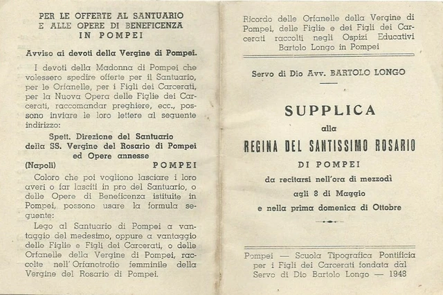 LIBRETTO RELIGIOSO 1948 Supplica Alla Regina SS. Rosario di Pompei (164