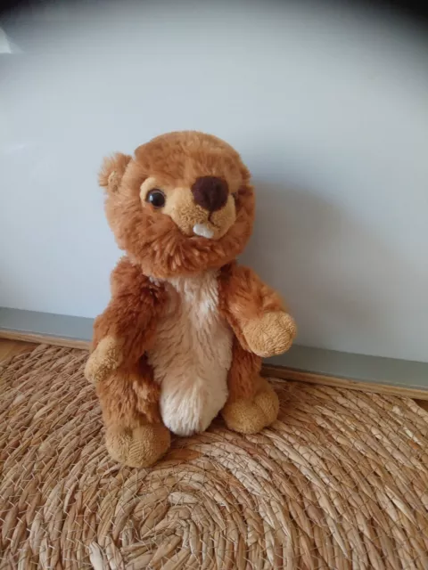 R9. GROS DOUDOU PELUCHE AUCHAN CASTOR MARMOTTE marron 29cm