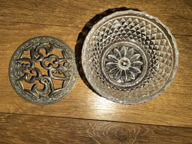 Small Grenadier Crystal Lead Cut Glass & Silver Plated Posy Vase / Trinket Dish 3