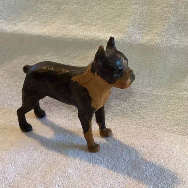 Antique Carved Miniature Wooden Dog Bull Dog Terrier