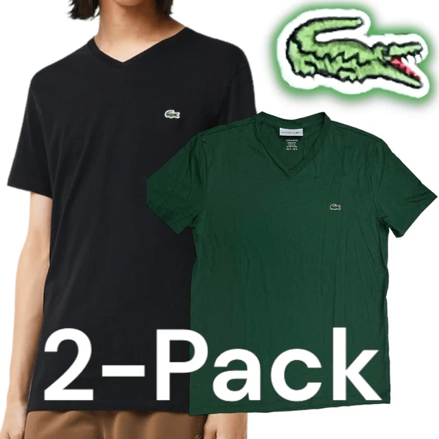 Lacoste Lot V-Neck Pima Cotton Jersey T-Shirt 2-Pack Black Green Men's Small