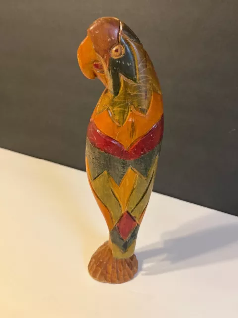 Hand Carved Wooden Parrot  Tall Bright Colors