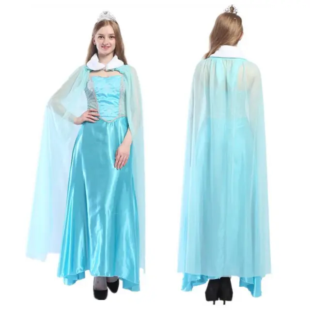 Abito Halloween Donna Elsa Regina delle Nevi Congelato Fantasia Abito Mantello Costume Cosplay