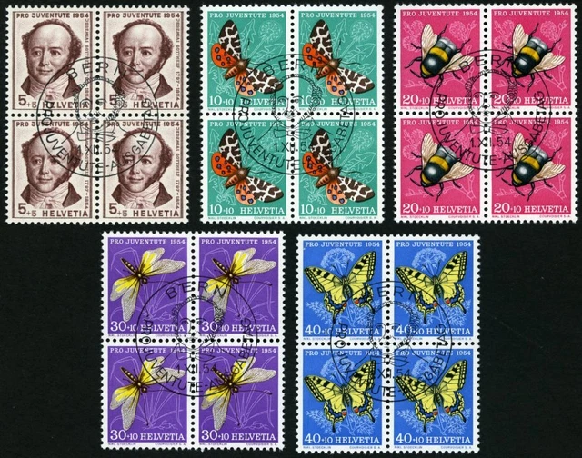 SCHWEIZ BUNDESPOST 1954, Pro Juventute in Viererblocks mit zentrischen