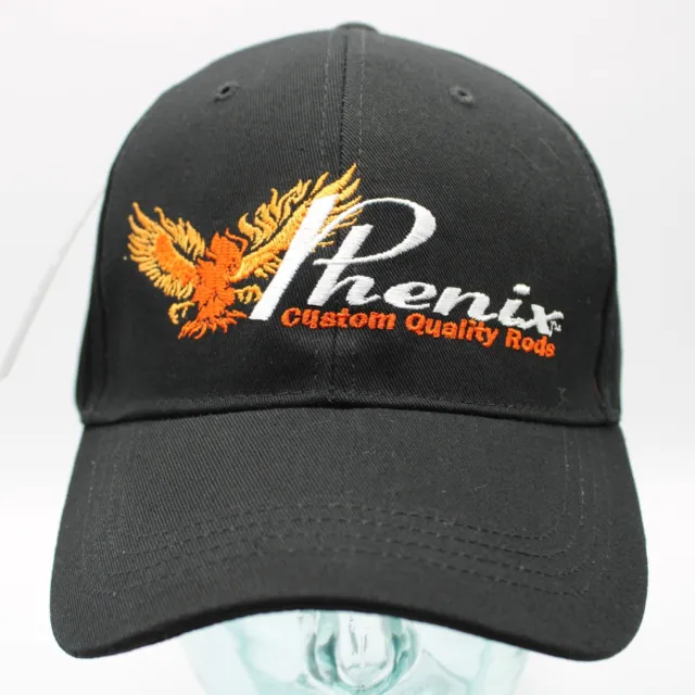 Phenix Fishing Rods Embroidered Logo Black Hat Cap Hook And Loop Adjustable NOS
