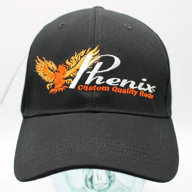 Phenix Fishing Rods Embroidered Logo Black Hat Cap Hook And Loop Adjustable NOS