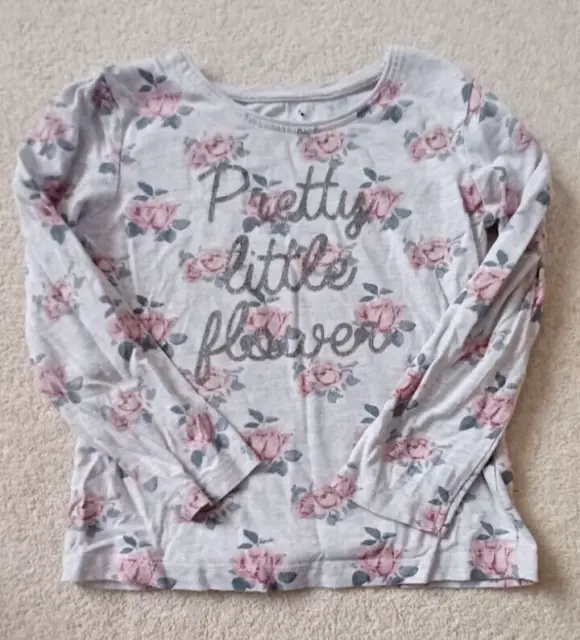 Primark Girl's Grey Long Sleeved Floral Top age 4-5yrs 'Pretty Little Flower'