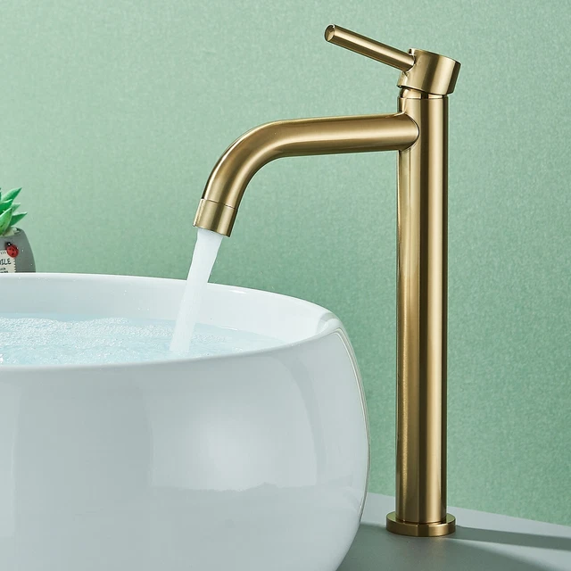 Modern Bathroom Sink Tap Single Lever Waterfall Tall Basin Mixer Mono Taps Gold