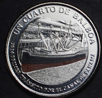 Balboa Panama 2016 1/4 Balboa Gemma UNC ~ 1st Traffico Per Il Canal ~Colorato~ Gratuito 