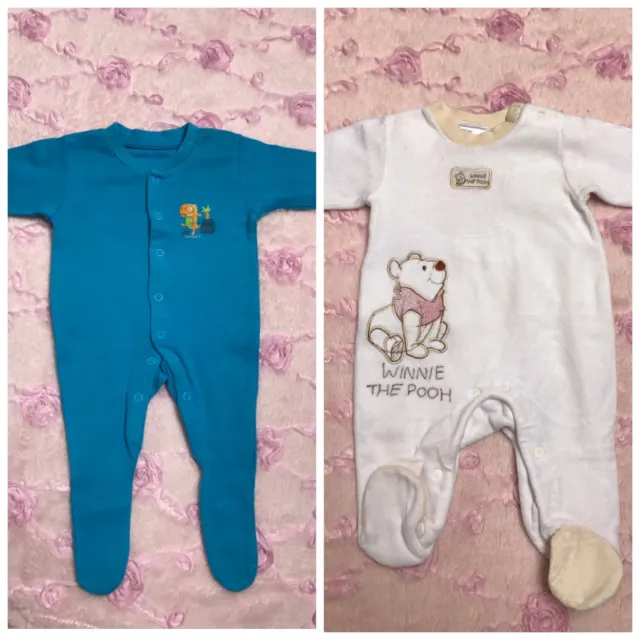 Disney Winnie The Pooh Baby Boy babygrow sleepsuit set bundle size 0-3 months