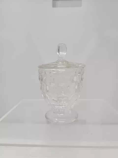 Crystal Fostoria Glass Cubist Covered Mustard Condiment Jar Jam Pot with Lid