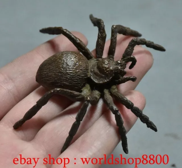 3.2" Rare Old Chinese Red Copper Feng Shui Insect Spider Statue Sculpture