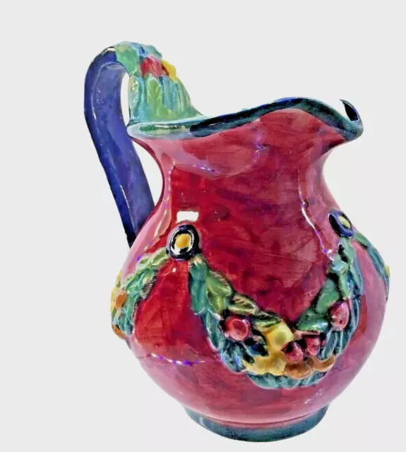 Vase Pitcher Pottery Majolica  Italy Decorative Art Water Container Hand Painted