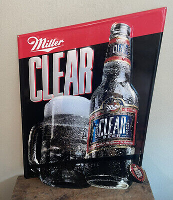 vintage miller clear metal embossed beer bottle sign Milwaukee wisconsin rare wi