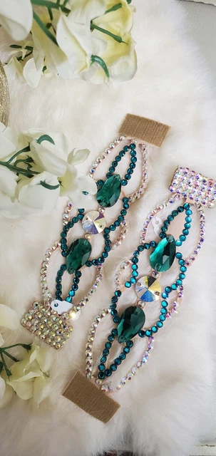 Stunning Cuffs Bracelets Blue Zircon Crystals AB  Ballroom Dance Jewelry