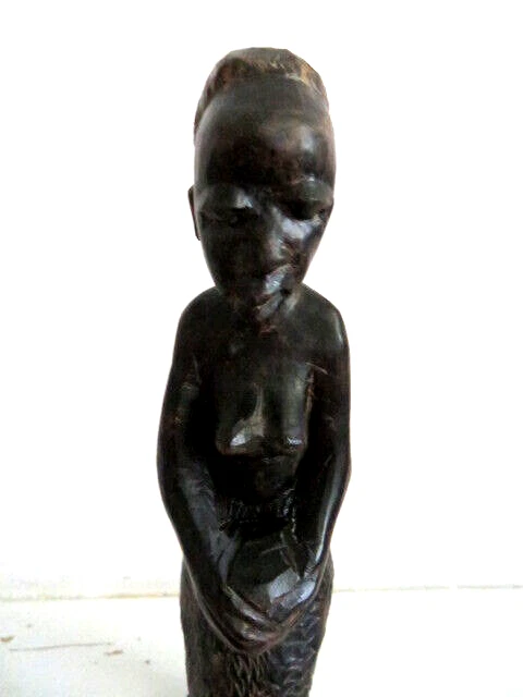 Vintage-Real Ebony Wood African Woman Tanzania Hand Carved By Makonde Tribe 2