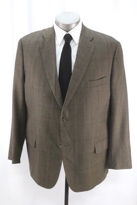 brown plaid J HILBURN blazer jacket Italian Fabric sport suit coat tailored 48 R