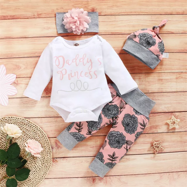 Set fascia fascia per bambini neonata 4 pezzi body rompenti pantaloni abiti per neonati