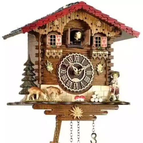 Reloj de cuco movimiento de cuarzo estilo chalet de Trenkle Uhren decorado con wan...