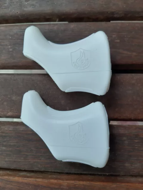 Pair of White Campagnolo Shield Logo Brake Lever Hoods