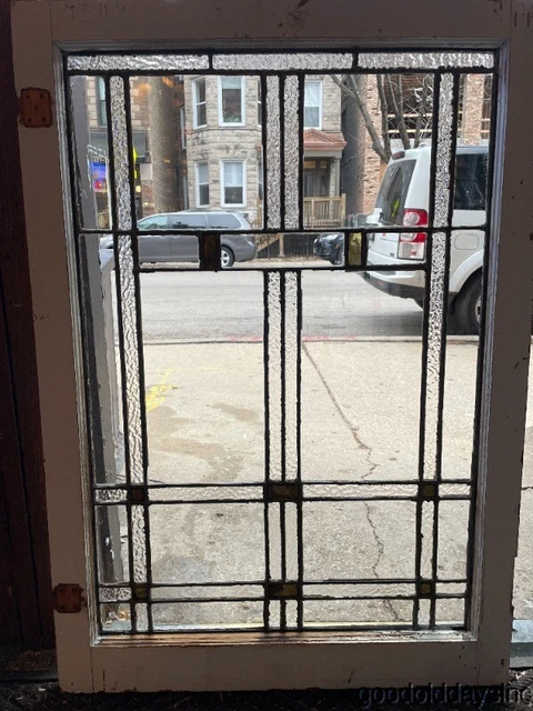 Antique Chicago Bungalow Art Deco Stained Leaded Glass Mirrored Window 37" x 26"