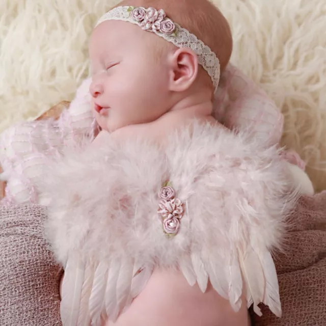 Boy Girl Flowers Photograph Props Outfits Angel Wings + Headband Set Feather