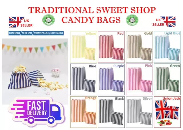 Candy Stripe Bags Favour Paper Sweet Shop Loot Candy 5x7" Goody Gift Party Bag
