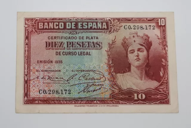 1935 - El Banco De España, SPAIN - 10 (Ten) Pesetas Banknote Bill No. C0 298172