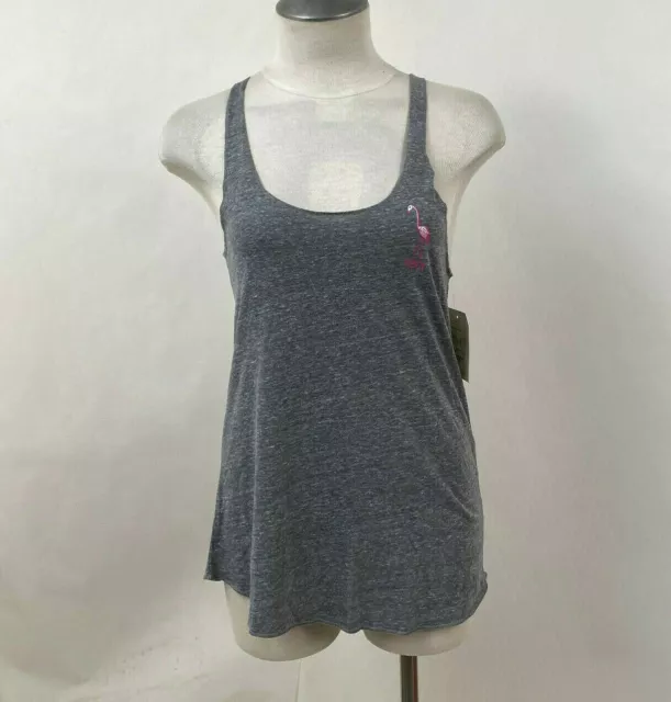 Obey Women's Racerback Tank Top Trouble in Paradise Grey Size S NWT Flamingo