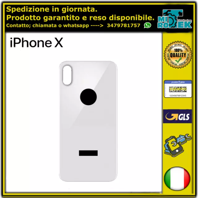 Vetro Posteriore Scocca Iphone X Big Hole Back Cover Silver White Bianco Eu Ce