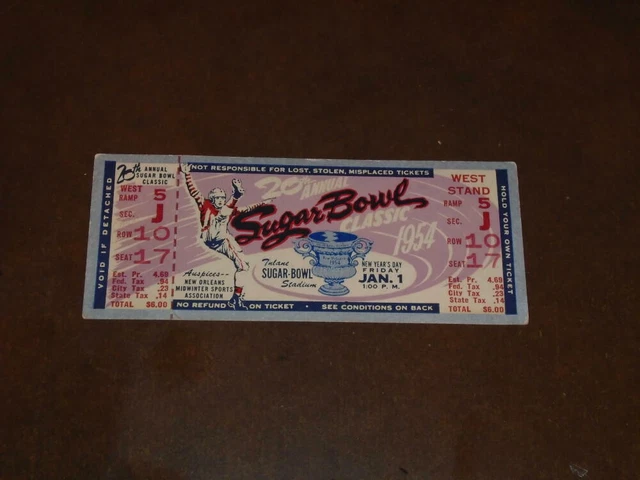 1954 Sugar Bowl Football Full Ticket Georgia Tech Vs West Virginia