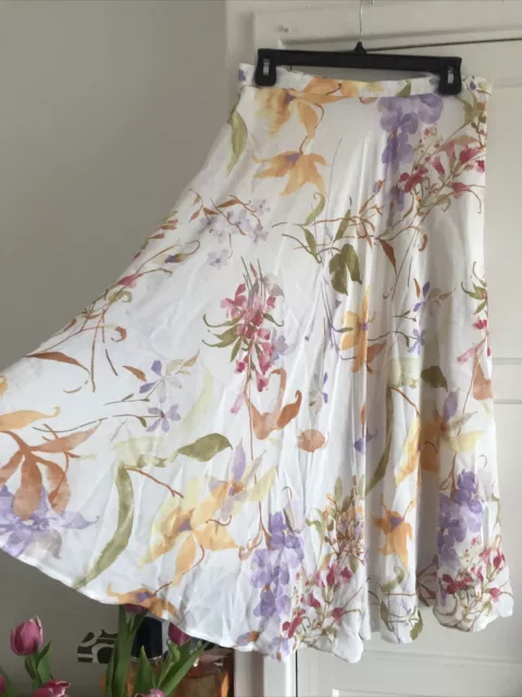 St Michael 90s Bias Midi Skirt Floaty Floral M&s Vintage White chiffon UK 12-14