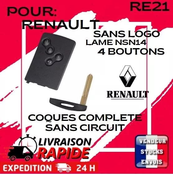 Coque Carte Clé 4 Boutons pour Captur, Clio 4, Koleos, Laguna 3, Megane 3,duster