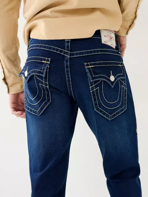 True Religion Dark Artic stitch Geno Big T Flap Men's Slim Jeans 107798 New