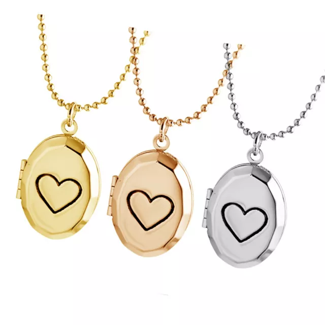 Openable Box Pendant Photo Frame Locket Ball Chain Necklace Oval Shape