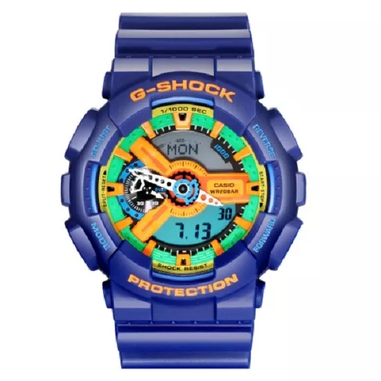 NEW CASIO MEN S GA110FC 2A Blue Resin Quartz Watch with Green Dial