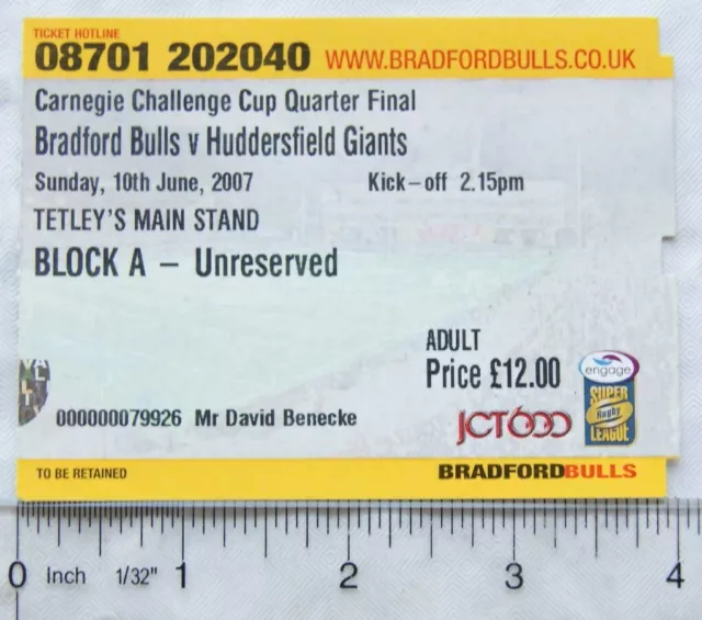 2007 ticket Bradford Bulls v Huddersfield Giants Quarter final, adult