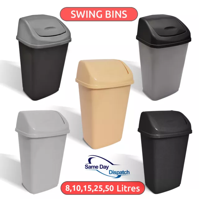 Plastic Swing Top Bin Heavy Duty Waste Rubbish Bins Office Home Kitchen Dustbin