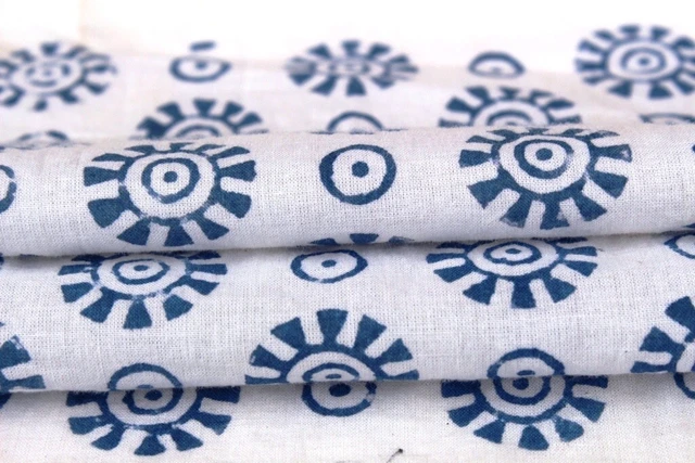 Indien Main Bloc Bleu Imprimé Floral Loisirs Créatifs Couture Coton Course Tissu