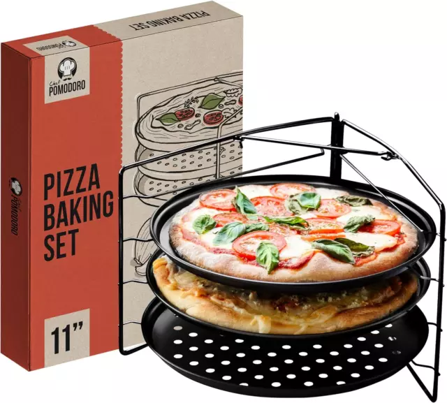 Set Di 3 Teglie per Pizza Con Portateglie Incluso, Teglia per Pizza Rotonda, Ant