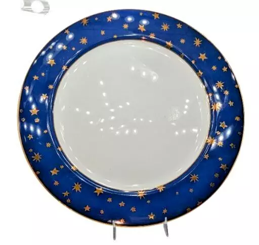 Set of 5 Sakura Porcelain Galaxy Star Blue Dinner Plates 10 1/2" D 14k Gold Rim