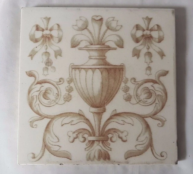 ELEGANT VICTORIAN CLASSICAL urn flowers DESIGN ANTIQUE 6 INCH TILE